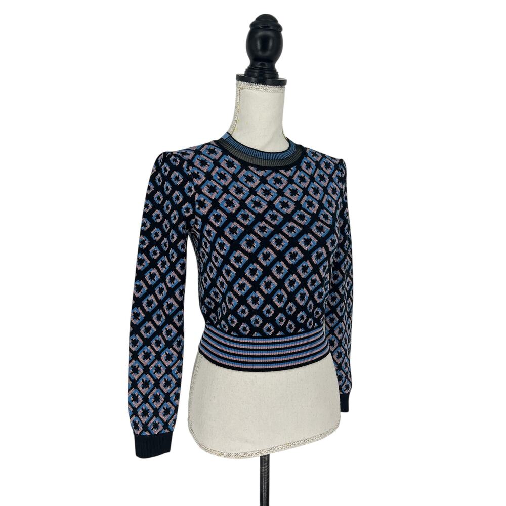 Diane von Furstenberg Merino Wool Blend Cropped Metallic Printed Sweater - Picture 9 of 13